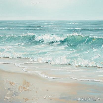 BUYARTVIEW Aqua Horizon – Textured Vertical Seascape Oil Painting - image 3