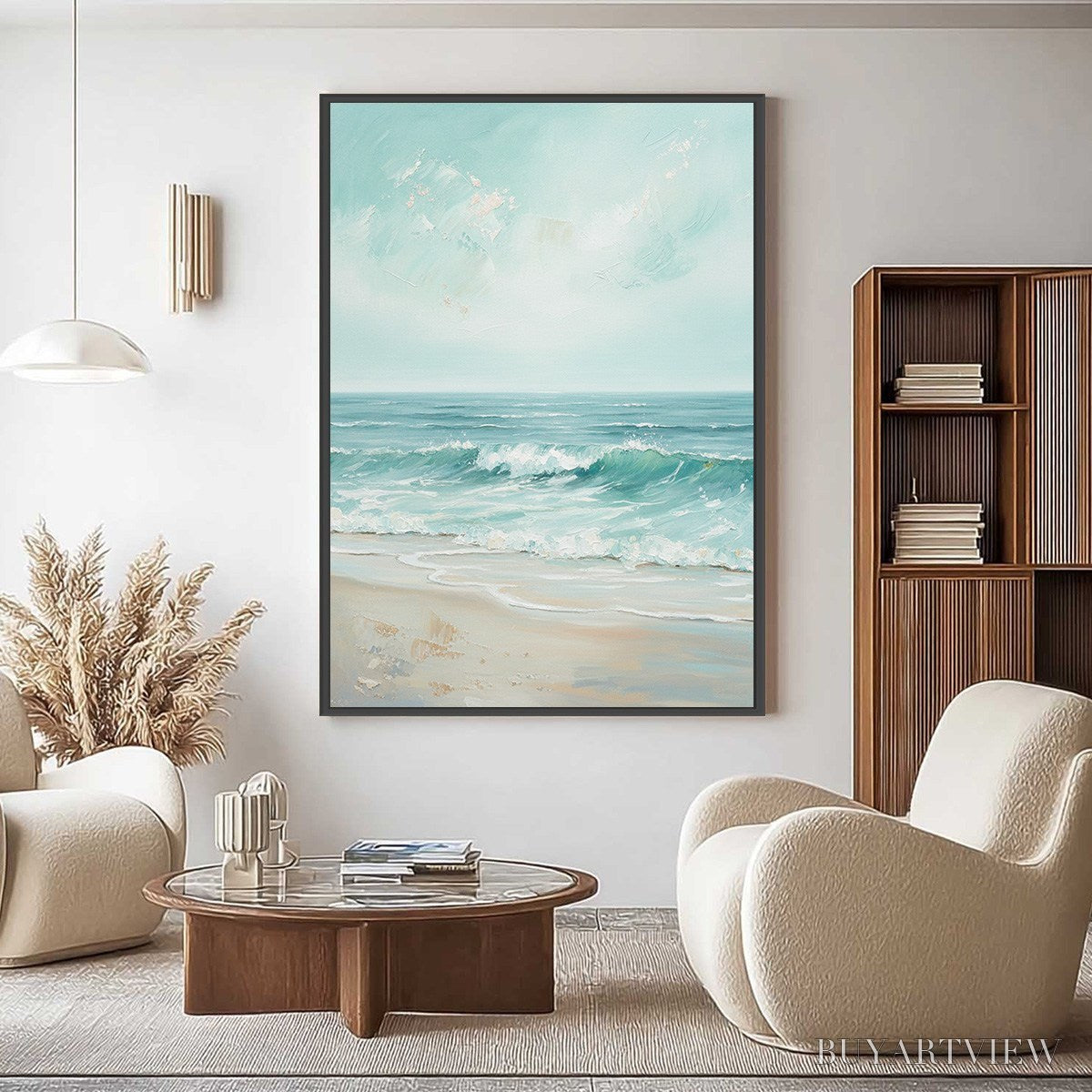 BUYARTVIEW Aqua Horizon – Textured Vertical Seascape Oil Painting - image 4
