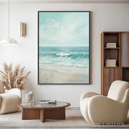 BUYARTVIEW Aqua Horizon – Textured Vertical Seascape Oil Painting - image 4