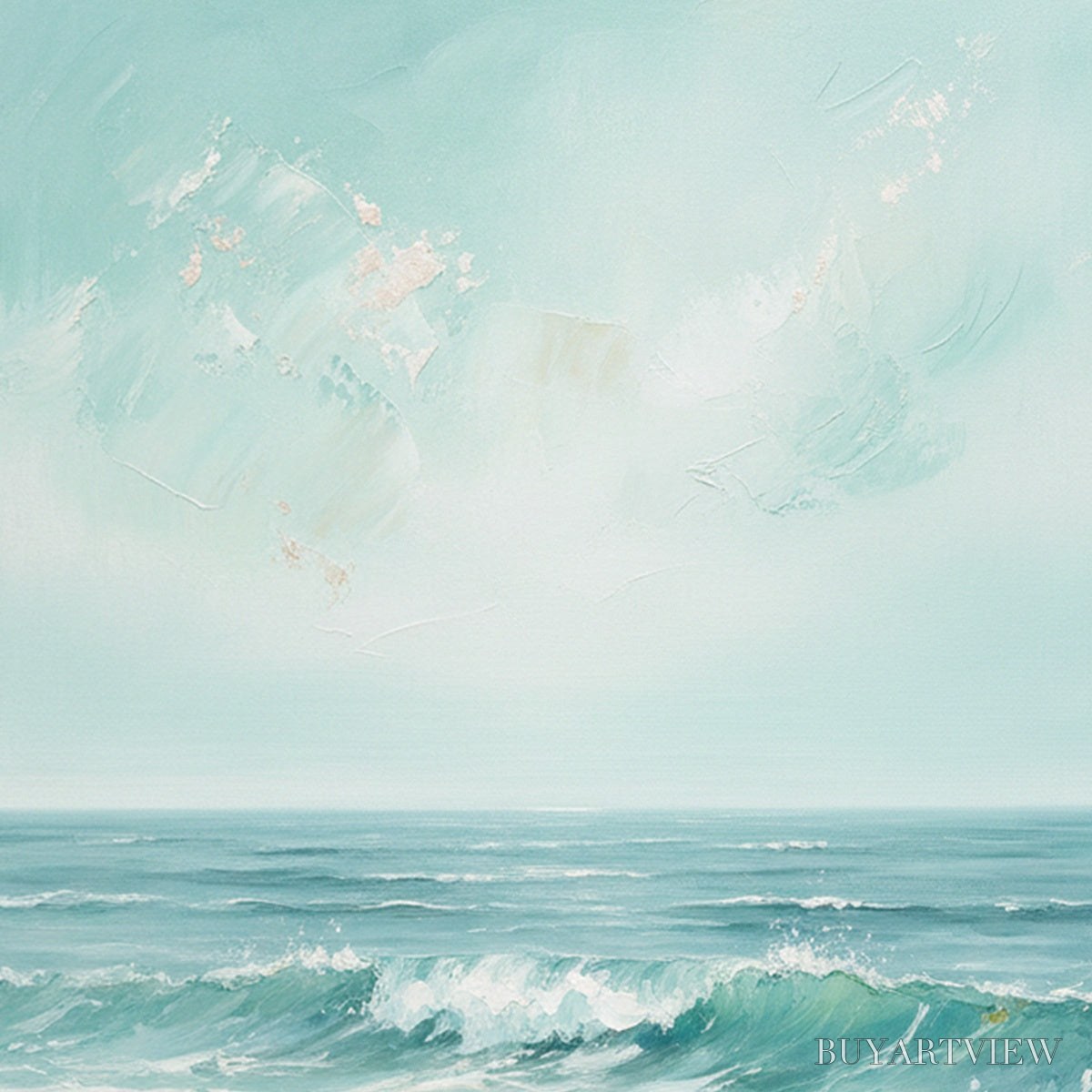 BUYARTVIEW Aqua Horizon – Textured Vertical Seascape Oil Painting - image 5