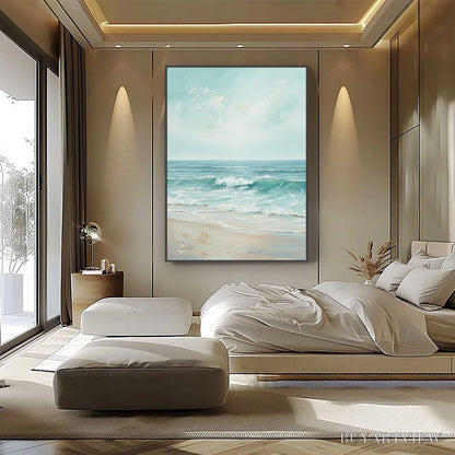 BUYARTVIEW Aqua Horizon – Textured Vertical Seascape Oil Painting - image 6
