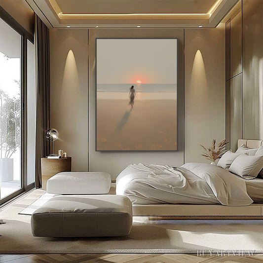 BUYARTVIEW Golden Hour Solace – Minimalist Wabi Sabi Beach Scene Oil Painting - image 2