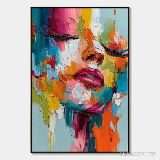 BUYARTVIEW Vivid Dream – Colorful Abstract Impasto Portrait Painting - image 1