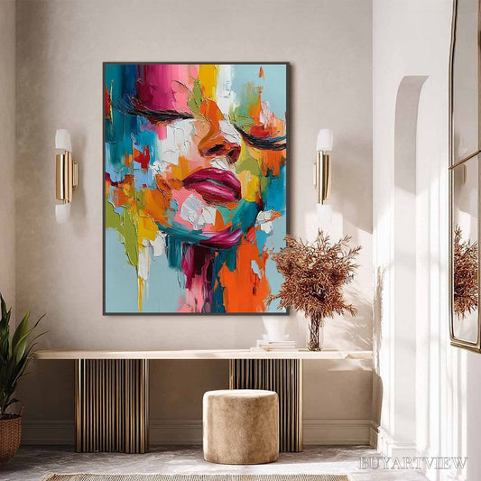 BUYARTVIEW Vivid Dream – Colorful Abstract Impasto Portrait Painting - image 2