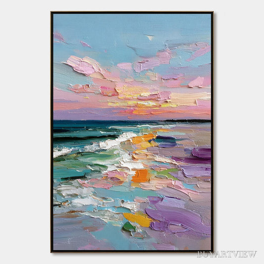 BUYARTVIEW Amalfi Glow – Textured Seascape Sunset Original Oil Painting - image 1
