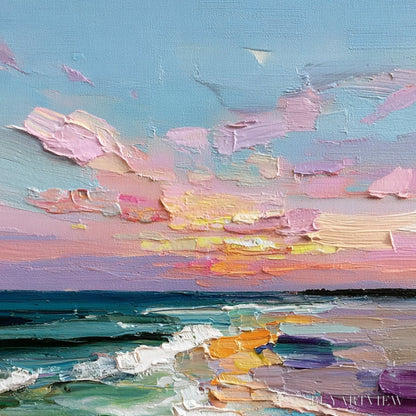 BUYARTVIEW Amalfi Glow – Textured Seascape Sunset Original Oil Painting - image 3