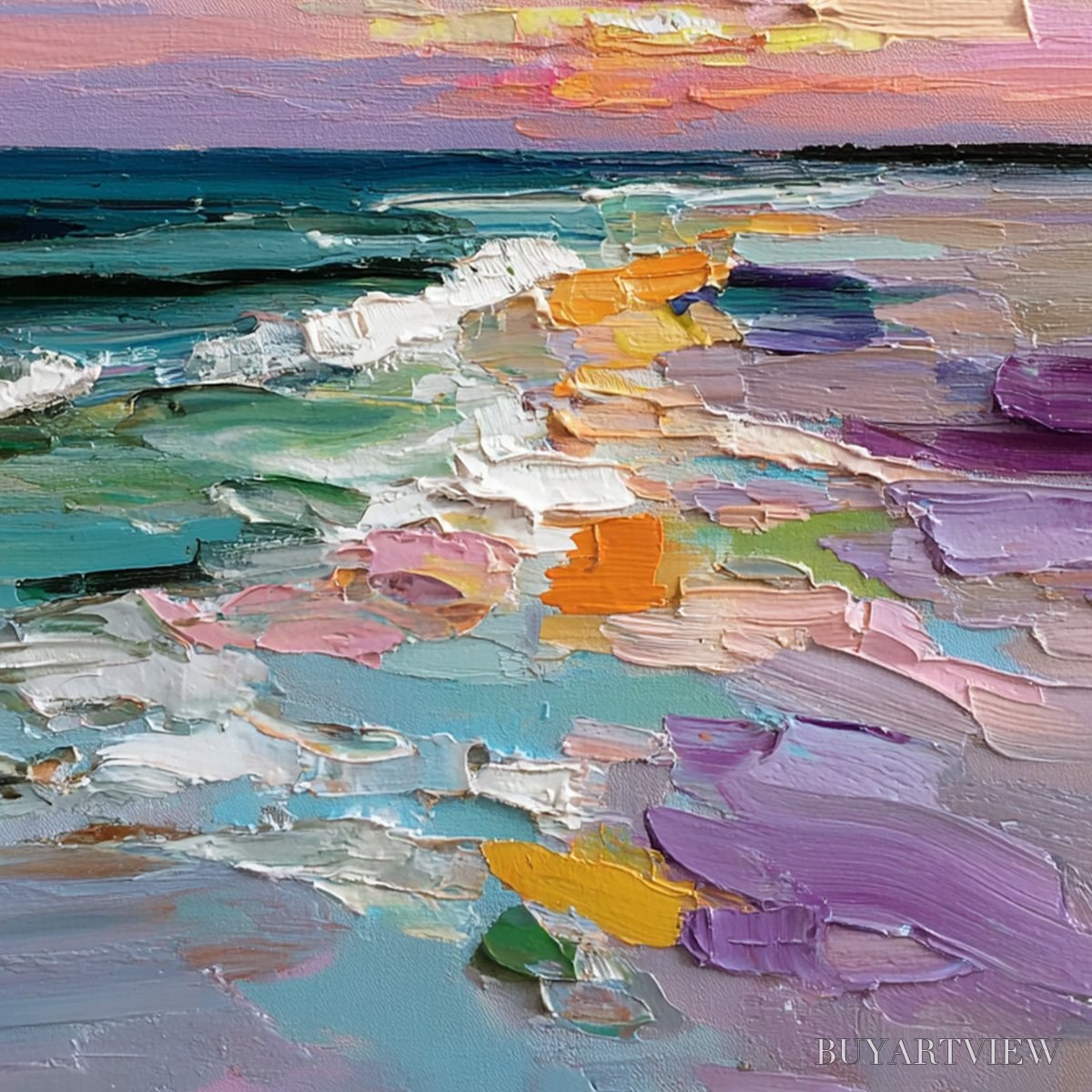 BUYARTVIEW Amalfi Glow – Textured Seascape Sunset Original Oil Painting - image 5