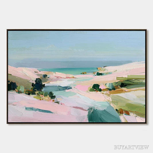 BUYARTVIEW Roseate Shore Abstract Beach Painting | Textured Coastal - image 1