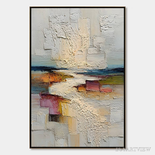 BUYARTVIEW Horizon'S Embrace – Heavily Textured Vertical Abstract Seascape Painting - image 1