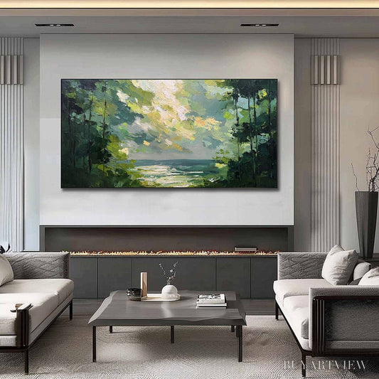 BUYARTVIEW Emerald Overlook – Textured Palette Knife Seascape Forest Painting - image 2