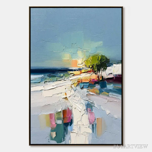 BUYARTVIEW Coastal Path – Textured Palette Knife Abstract Seascape Painting - image 1