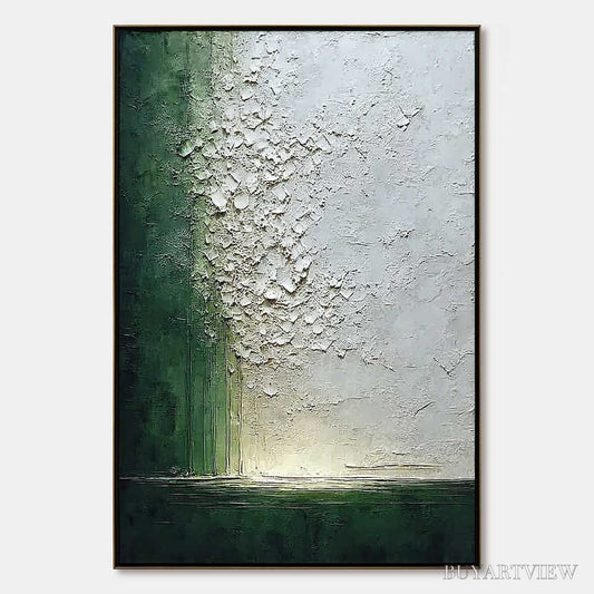 BUYARTVIEW Emerald Fall – Large Green and White Textured Wabi Sabi Abstract Painting - image 1