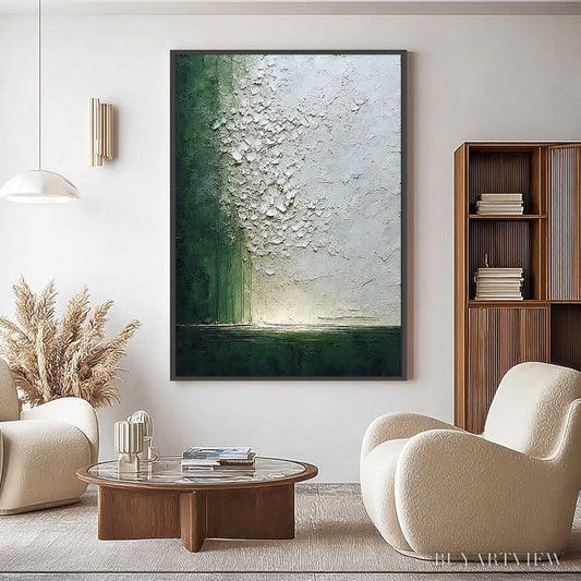 BUYARTVIEW Emerald Fall – Large Green and White Textured Wabi Sabi Abstract Painting - image 2