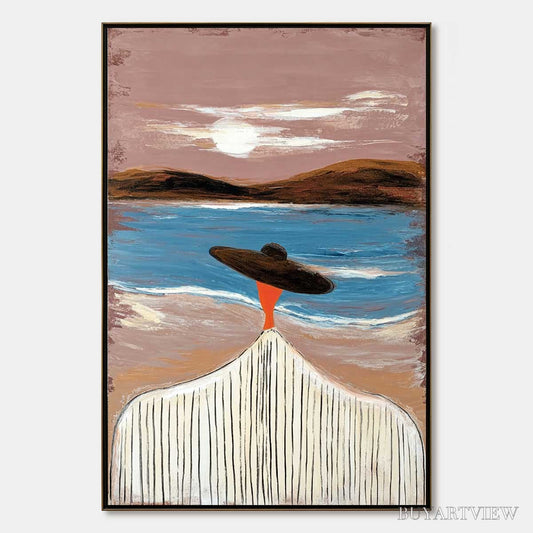 BUYARTVIEW Coastal Reverie – Modern Wabi Sabi Style Figurative Beach Painting - image 1