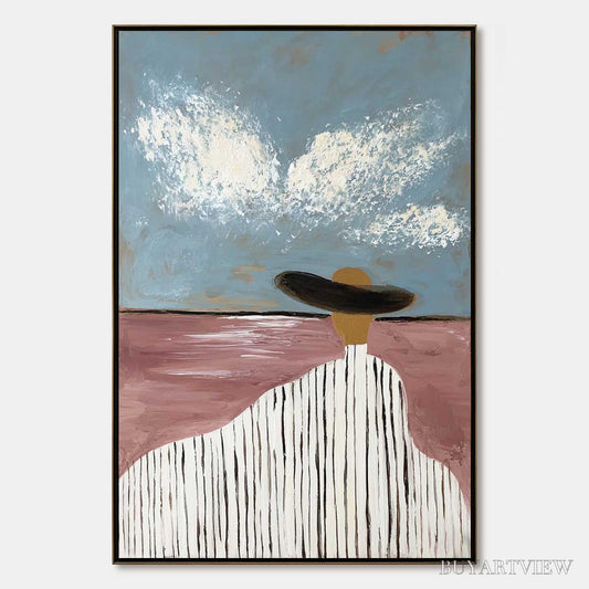 BUYARTVIEW Horizon Gaze – Minimalist Figurative Painting of Woman on Beach - image 1