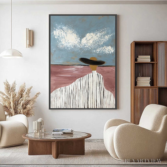 BUYARTVIEW Horizon Gaze – Minimalist Figurative Painting of Woman on Beach - image 2