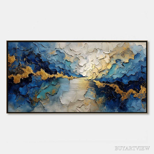 BUYARTVIEW Celestial Shore – Heavily Textured Abstract Seascape Painting - image 1