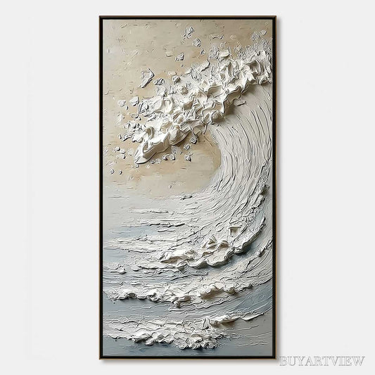 BUYARTVIEW Tidal Serenity – Textured Wabi Sabi Ocean Wave Painting - image 1