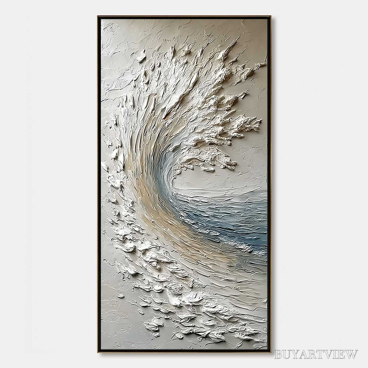 BUYARTVIEW Aegean Crest – Vertical Textured Impasto Ocean Wave Painting - image 1