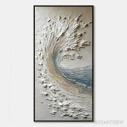 BUYARTVIEW Aegean Crest – Vertical Textured Impasto Ocean Wave Painting - image 1