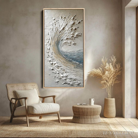 BUYARTVIEW Aegean Crest – Vertical Textured Impasto Ocean Wave Painting - image 2