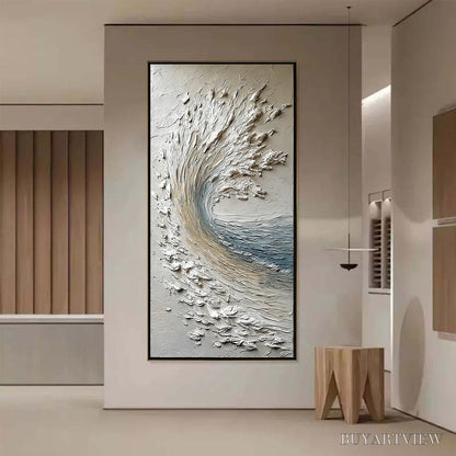 BUYARTVIEW Aegean Crest – Vertical Textured Impasto Ocean Wave Painting - image 4