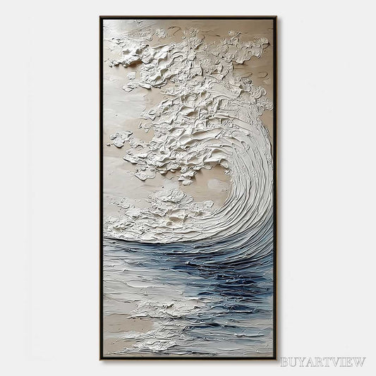 BUYARTVIEW Ocean'S Embrace – Vertical Textured Wabi Sabi Seascape Oil Painting - image 1