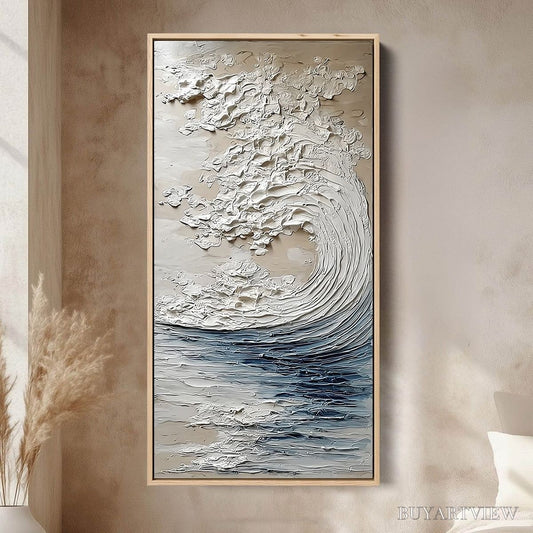 BUYARTVIEW Ocean'S Embrace – Vertical Textured Wabi Sabi Seascape Oil Painting - image 2