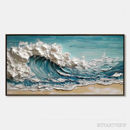 BUYARTVIEW Ocean'S Embrace – Textured Impasto Ocean Wave Painting on Canvas - image 1