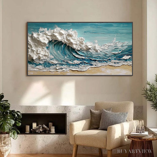 BUYARTVIEW Ocean'S Embrace – Textured Impasto Ocean Wave Painting on Canvas - image 2