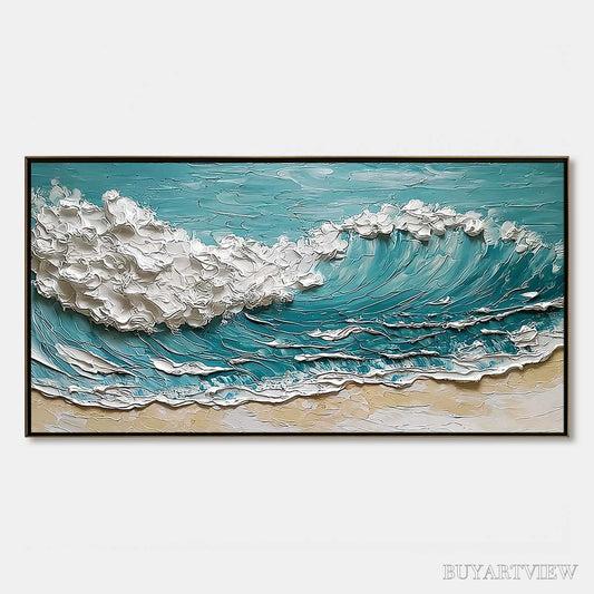 BUYARTVIEW Ocean'S Embrace – Textured Impasto Ocean Wave Painting for Coastal Decor - image 1