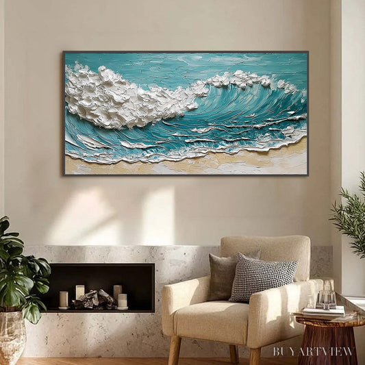 BUYARTVIEW Ocean'S Embrace – Textured Impasto Ocean Wave Painting for Coastal Decor - image 2