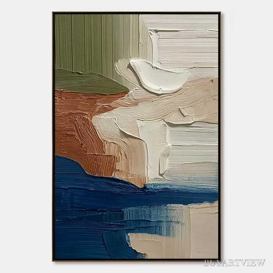 BUYARTVIEW Coastal Strata – Textured Wabi Sabi Abstract Seascape Painting - image 1