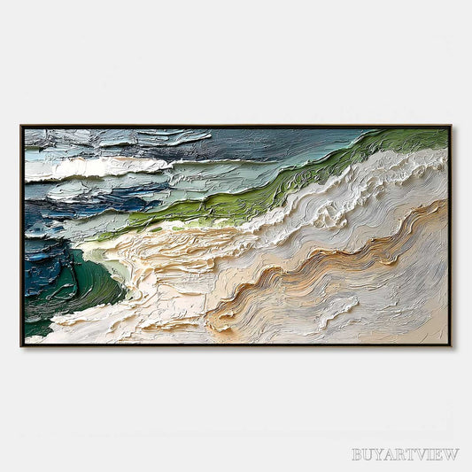 BUYARTVIEW Shoreline Echoes – Textured Wabi Sabi Seascape Painting - image 1