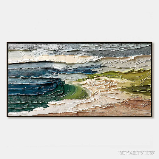 BUYARTVIEW Coastal Embrace – Textured Wabi Sabi Seascape Impasto Painting - image 1