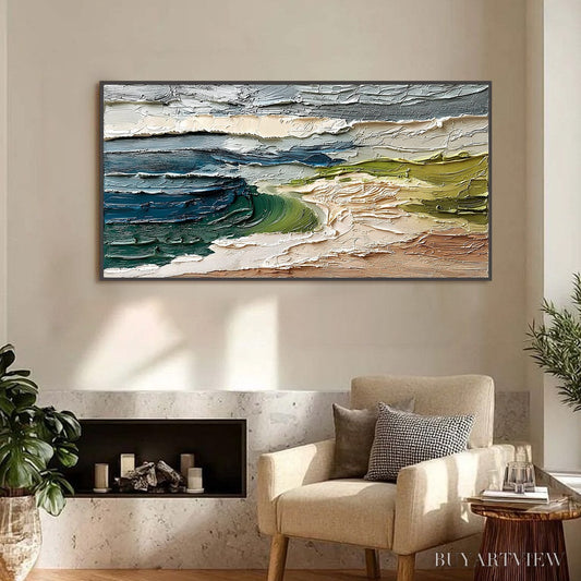 BUYARTVIEW Coastal Embrace – Textured Wabi Sabi Seascape Impasto Painting - image 2