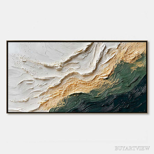 BUYARTVIEW Emerald Shoreline – Large Textured Abstract Wabi Sabi - image 1