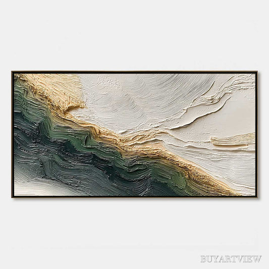 BUYARTVIEW Verdant Coast – Wabi Sabi Style Textured Abstract Landscape Painting - image 1