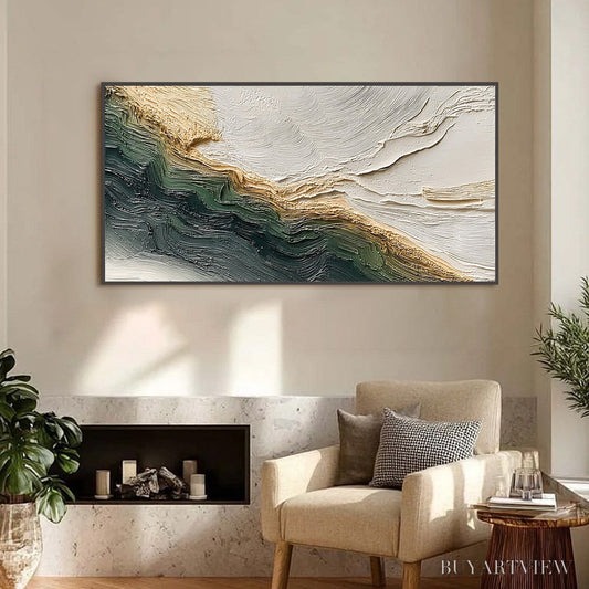 BUYARTVIEW Verdant Coast – Wabi Sabi Style Textured Abstract Landscape Painting - image 2