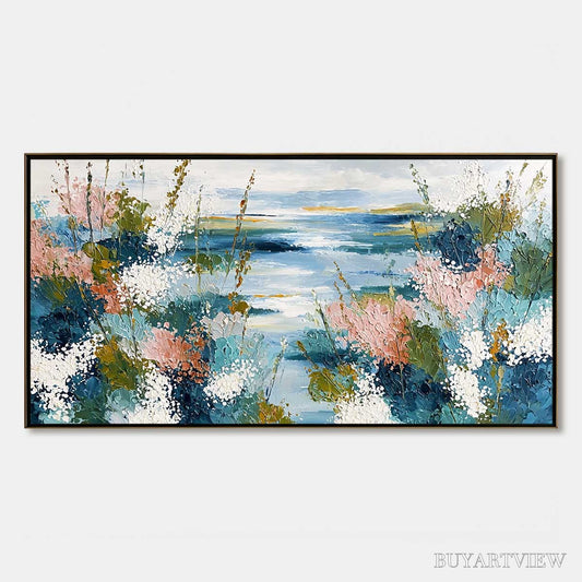 BUYARTVIEW Coastal Bloom – Textured Impasto Painting of a Floral Coastline - image 1