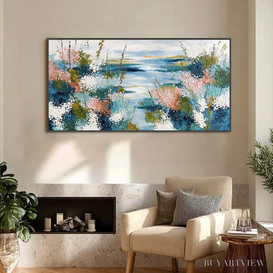 BUYARTVIEW Coastal Bloom – Textured Impasto Painting of a Floral Coastline - image 2