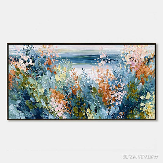 BUYARTVIEW Coastal Bloom – Textured Abstract Floral Seascape Oil Painting - image 1