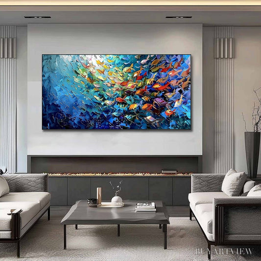 BUYARTVIEW Coral Rush – Textured Impasto Painting of a Vibrant School of Fish - image 2