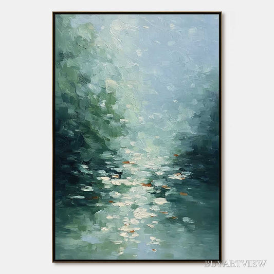 BUYARTVIEW Emerald Reflections – Textured Abstract Wabi Sabi Seascape Painting - image 1