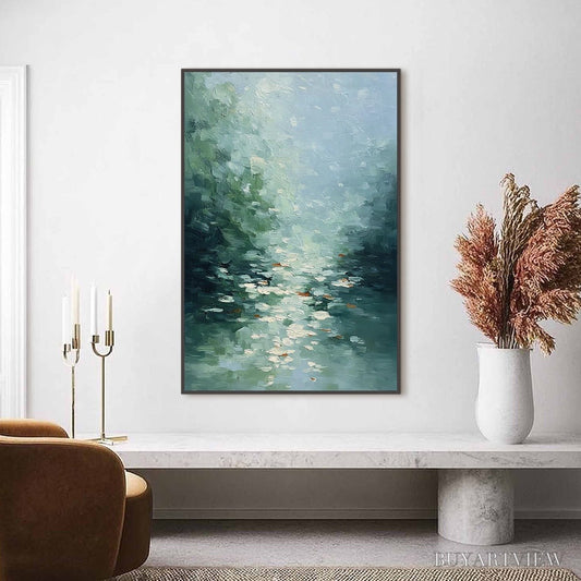 BUYARTVIEW Emerald Reflections – Textured Abstract Wabi Sabi Seascape Painting - image 2