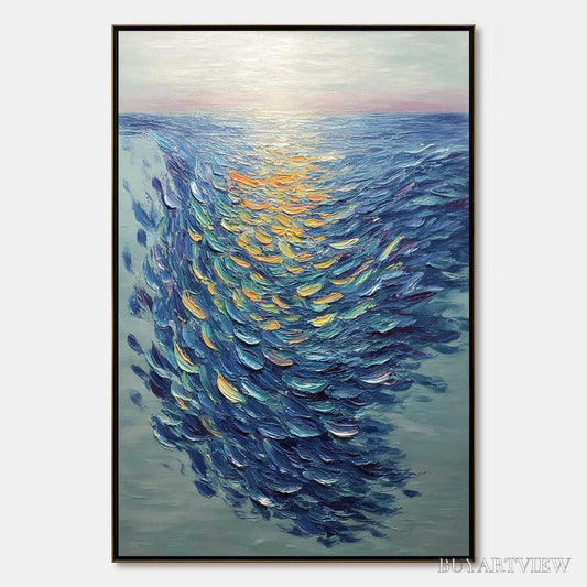 BUYARTVIEW Golden Tide – Textured Impasto Painting of a School of Fish - image 1
