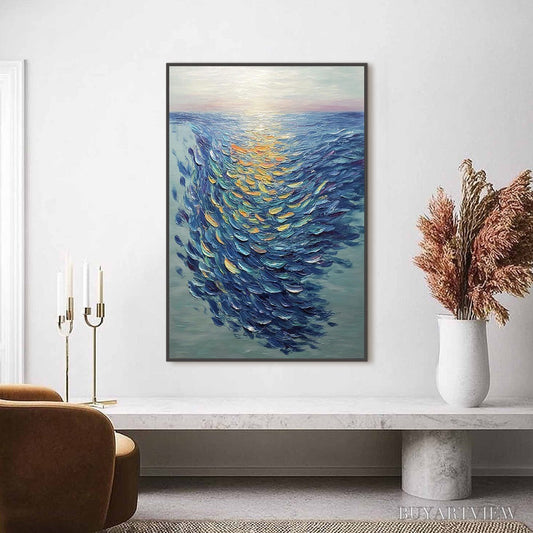 BUYARTVIEW Golden Tide – Textured Impasto Painting of a School of Fish - image 2
