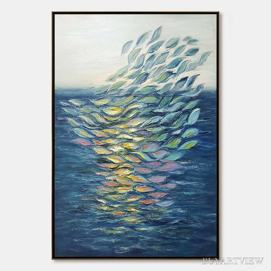 BUYARTVIEW Ethereal Flow – Textured Abstract Seascape Oil Painting - image 1