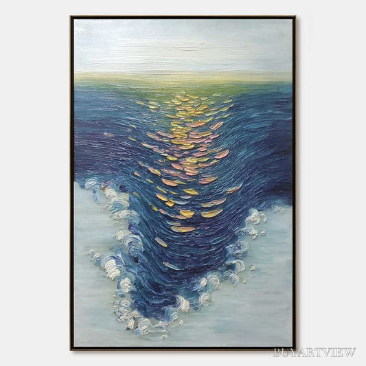 BUYARTVIEW Coastal Glow – Textured Impasto Ocean Sunset Abstract Oil Painting - image 1