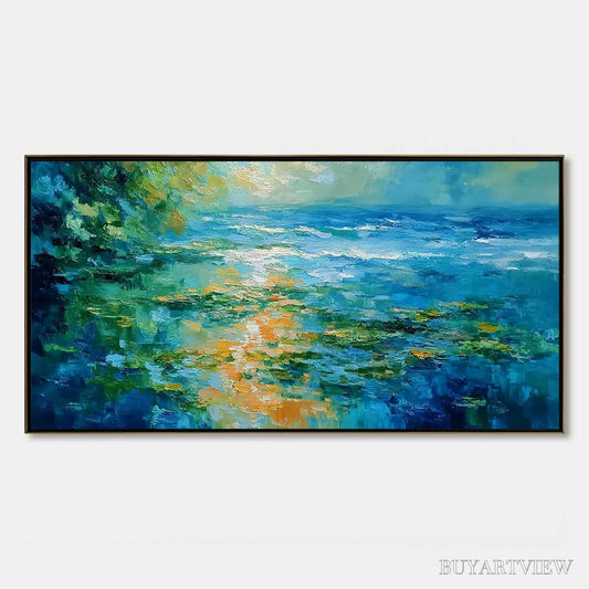 BUYARTVIEW Sun-Kissed Lagoon – Textured Palette Knife Seascape Oil Painting - image 1